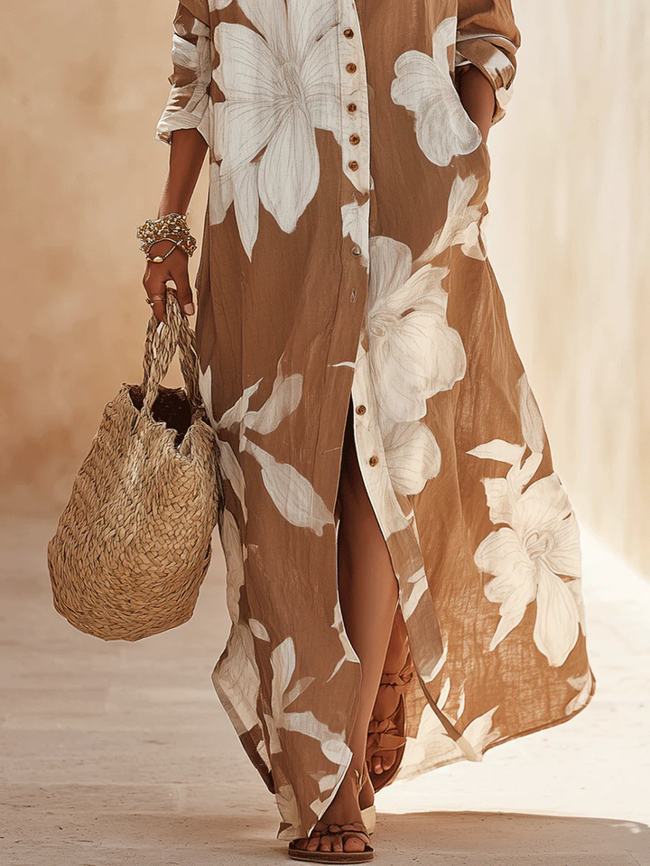 Elettra | Chemisier Long à Grand Imprimé Floral
