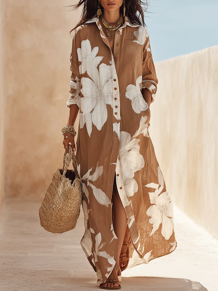 Elettra | Chemisier Long à Grand Imprimé Floral