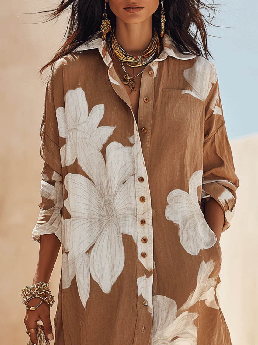 Elettra | Chemisier Long à Grand Imprimé Floral