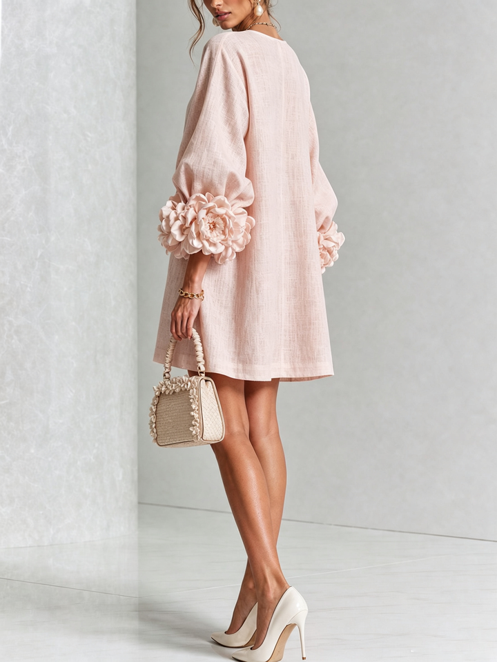 Joséphine | Robe Mini Boutonnée Florale Blanche à Manches Fleuries
