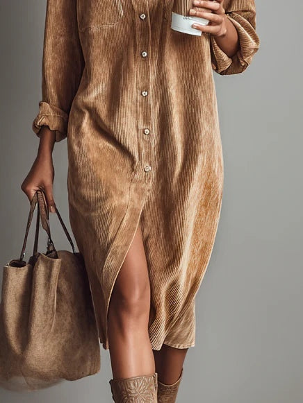 Estelle | Robe Midi en Velours Côtelé