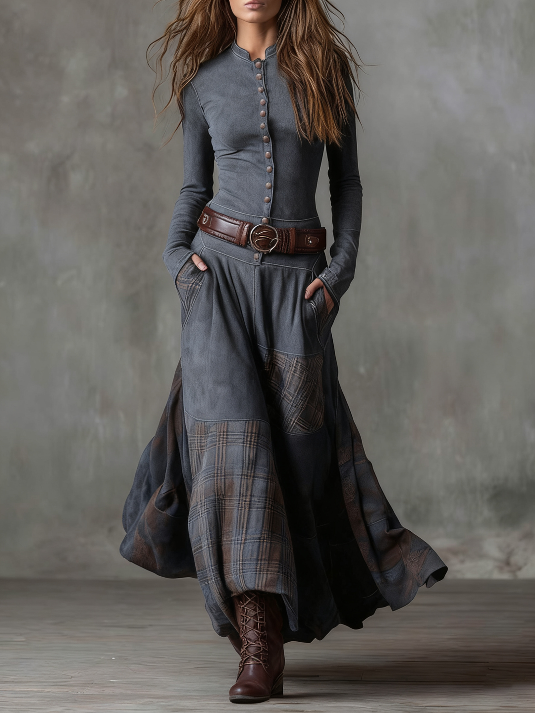 Élise | Robe Maxi en Suédine avec Ceinture