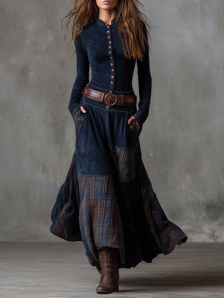 Élise | Robe Maxi en Suédine avec Ceinture