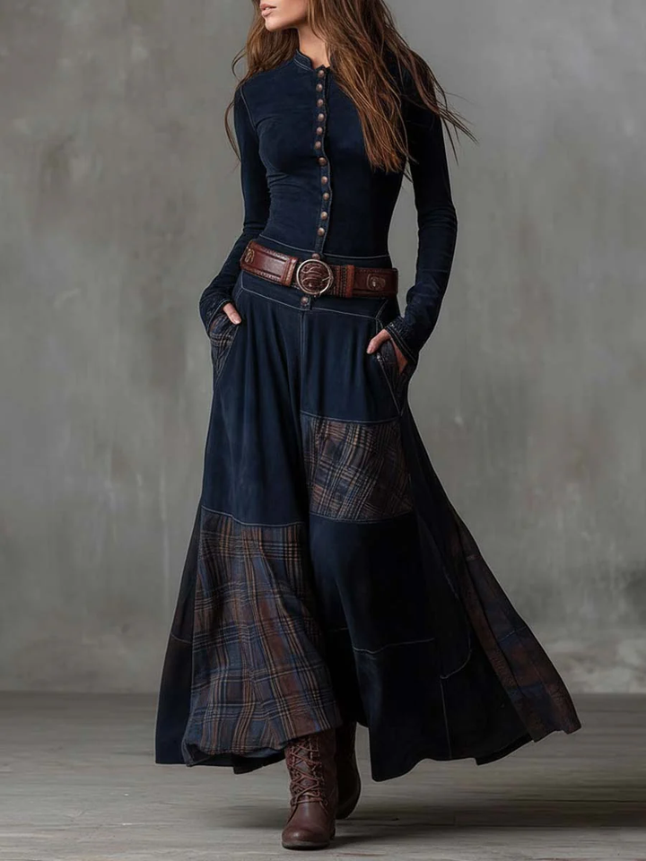 Élise | Robe Maxi en Suédine avec Ceinture