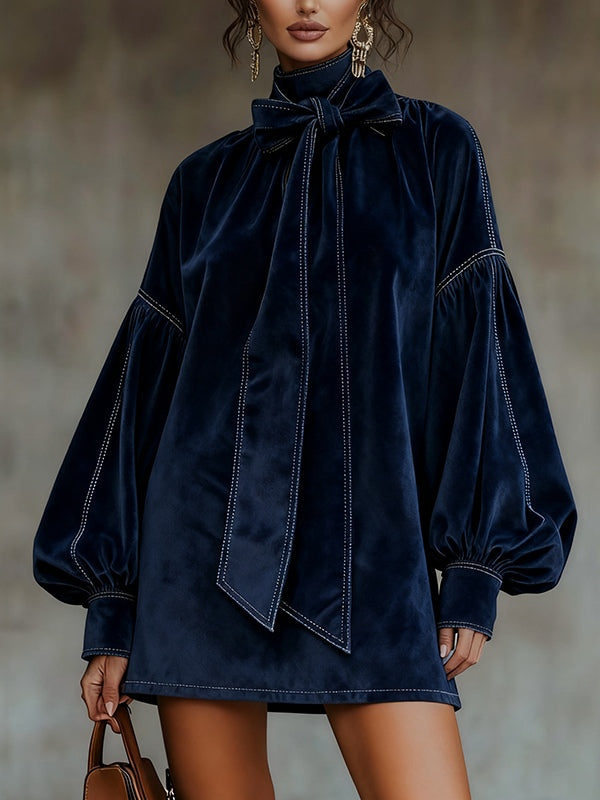 Tiphaine | Mini Robe en Velours à Nœud