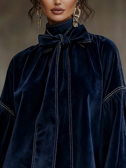 Tiphaine | Mini Robe en Velours à Nœud