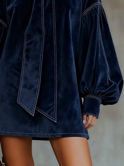 Tiphaine | Mini Robe en Velours à Nœud