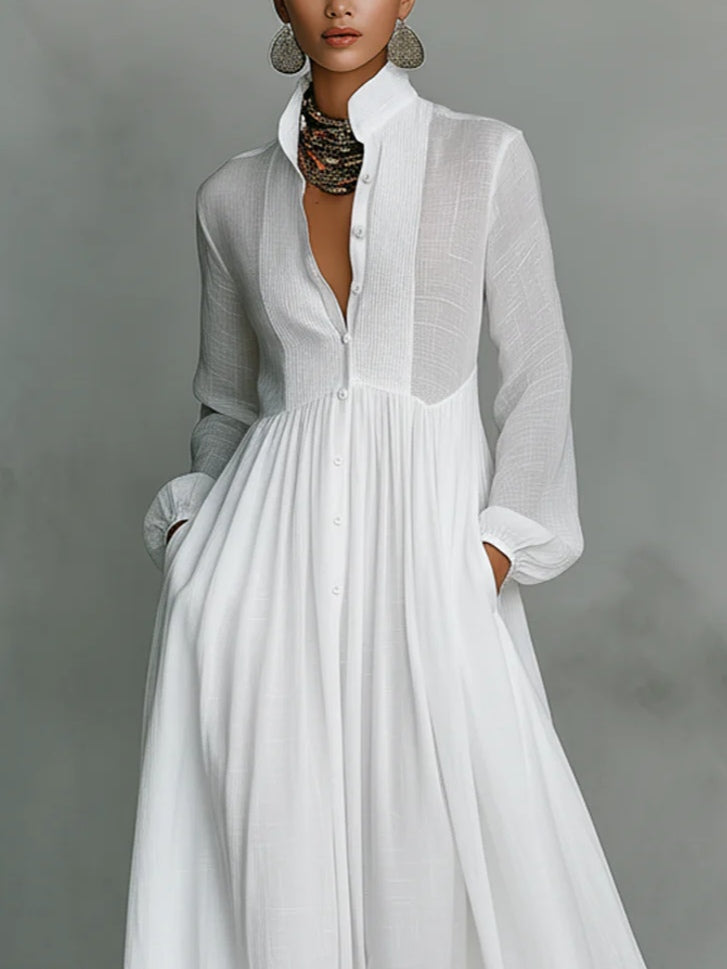 Léonie | Robe Maxi Minimaliste à Col Montant