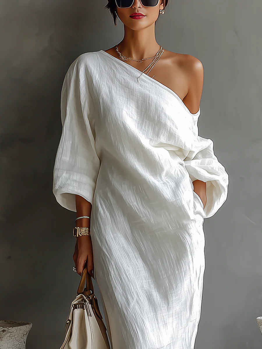 Elise | Élégante Robe Maxi à Épaule Unique en Blanc