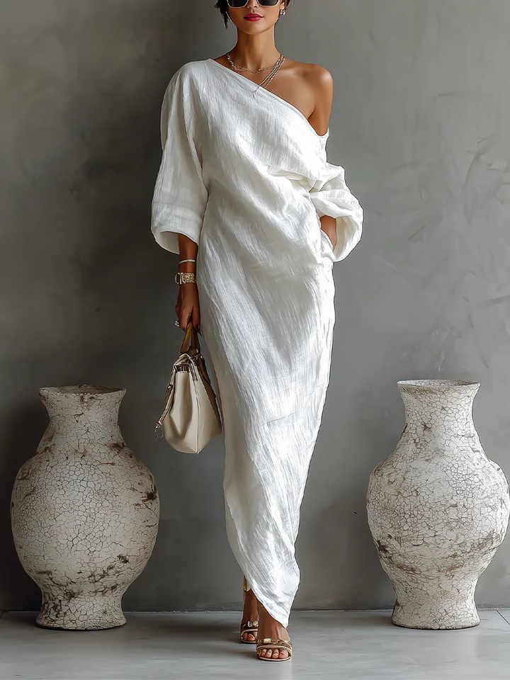 Elise | Élégante Robe Maxi à Épaule Unique en Blanc