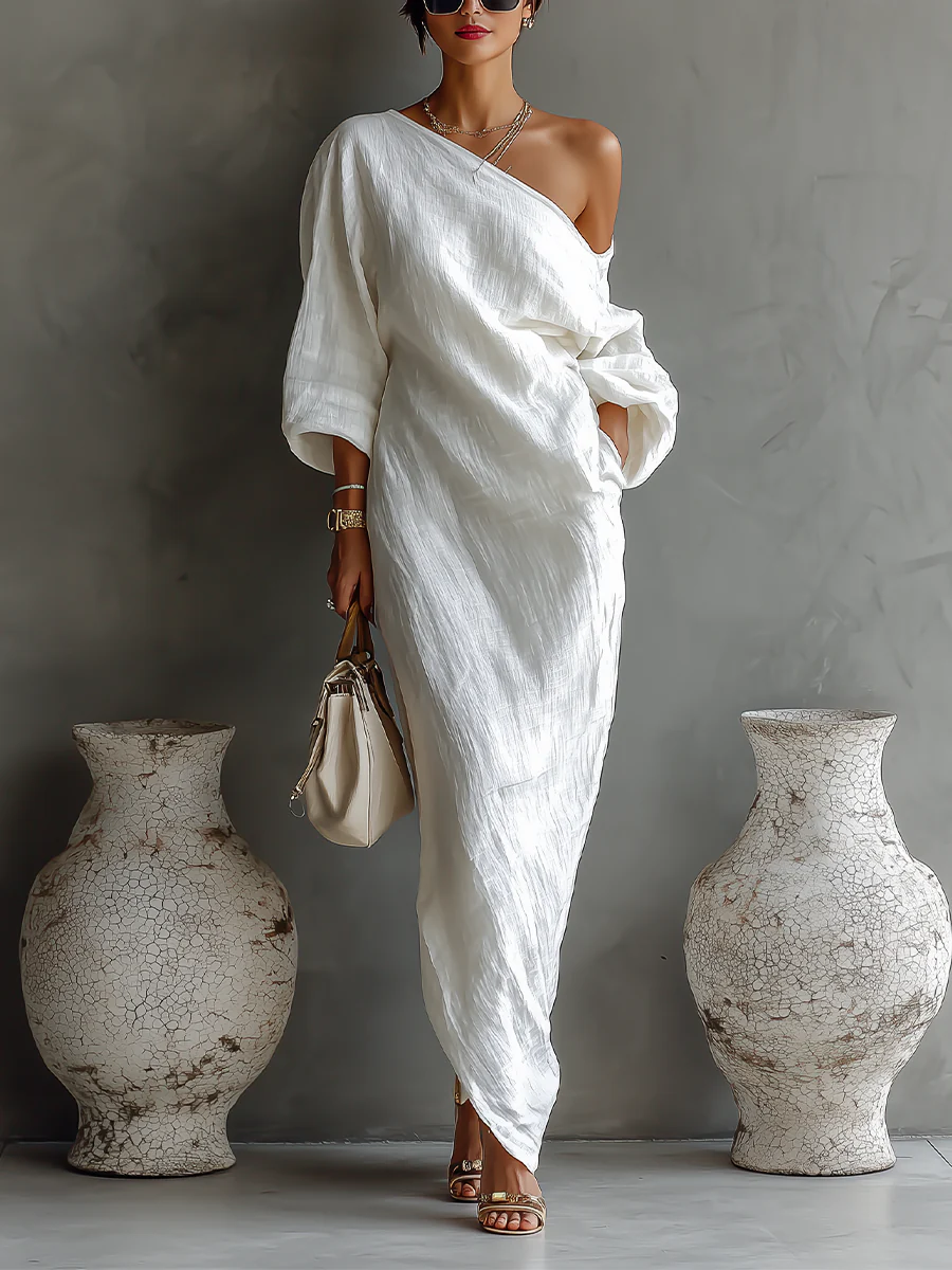 Elise | Élégante Robe Maxi à Épaule Unique en Blanc