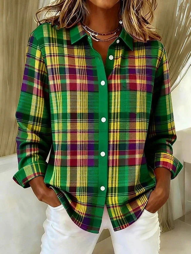 Dulcie™ | Blouse Vintage à Carreaux avec Boutonnage Frontal