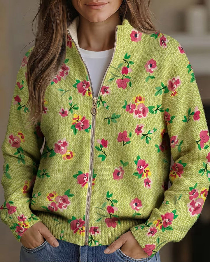 Constance™ | Cardigan zippé floral rose et lime