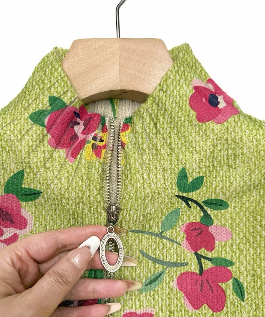Constance™ | Cardigan zippé floral rose et lime