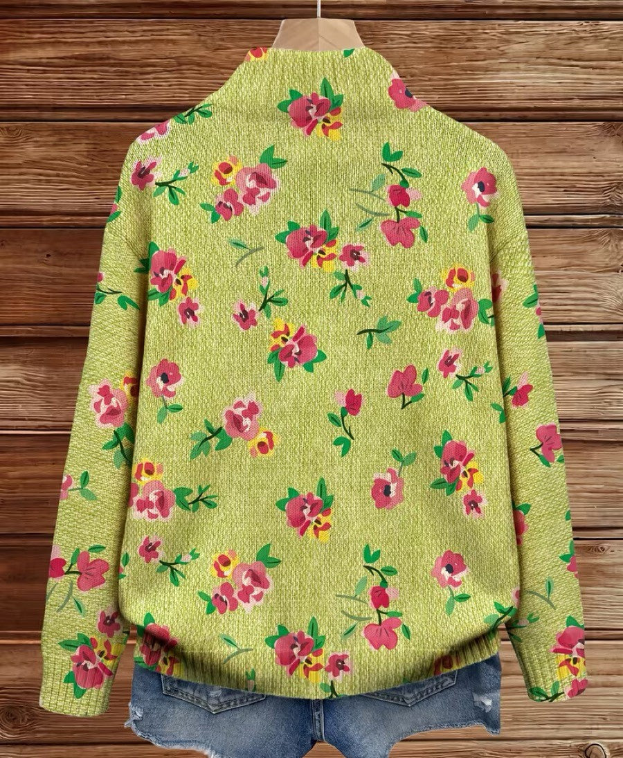 Constance™ | Cardigan zippé floral rose et lime