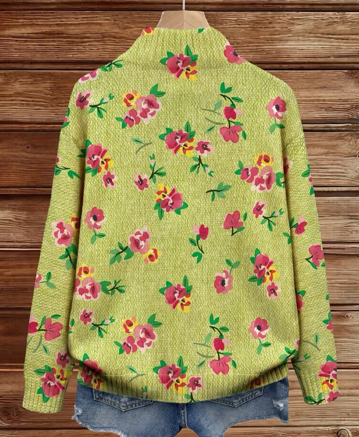Constance™ | Cardigan zippé floral rose et lime