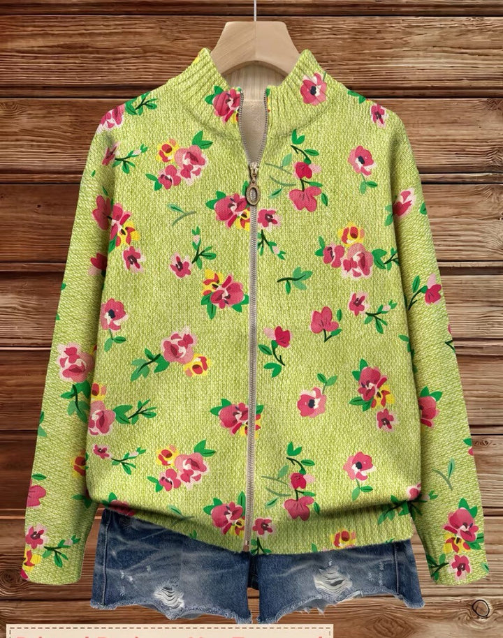 Constance™ | Cardigan zippé floral rose et lime