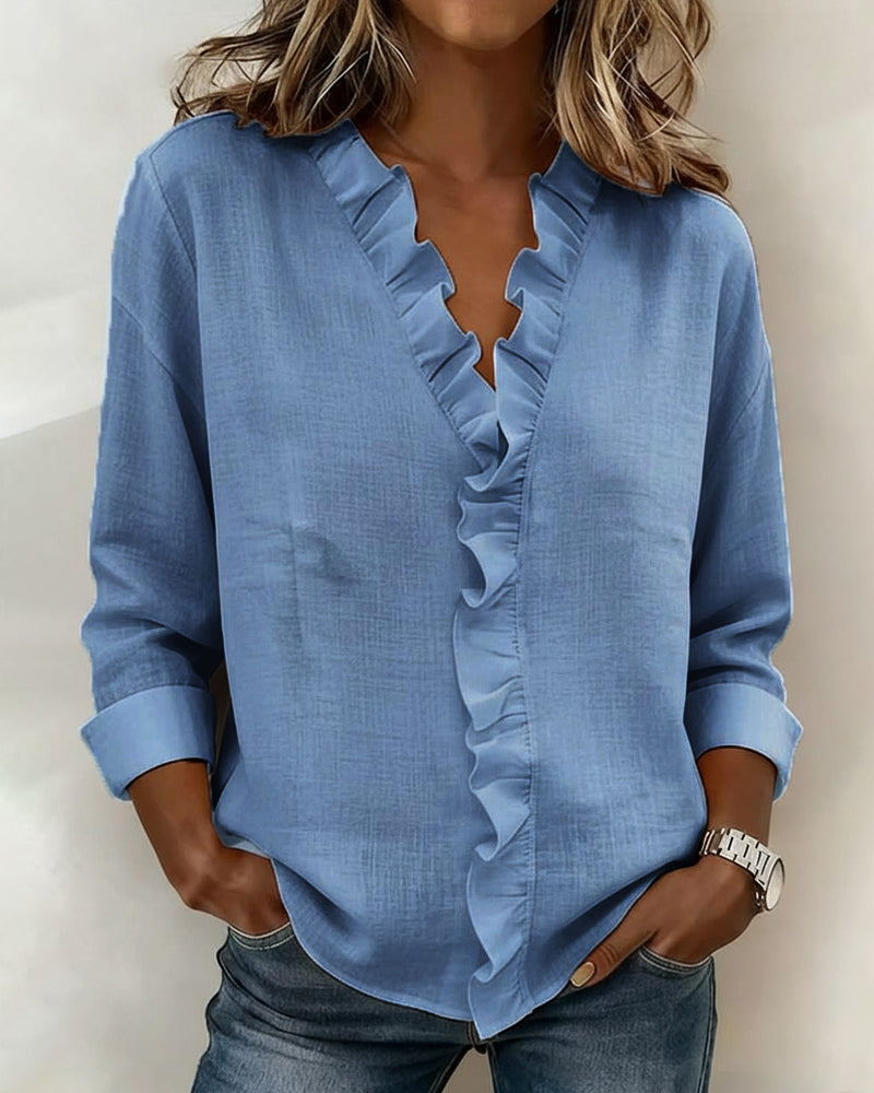 Chloé — Blouse Élégante à Volants et Col V