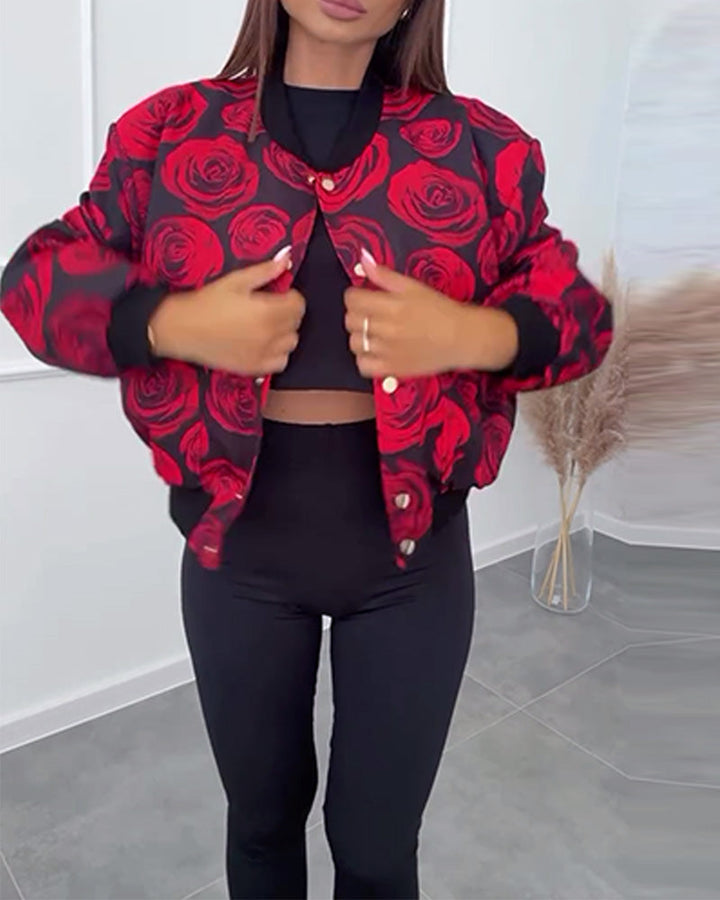 Veste décontractée boutonnée à imprimé rose