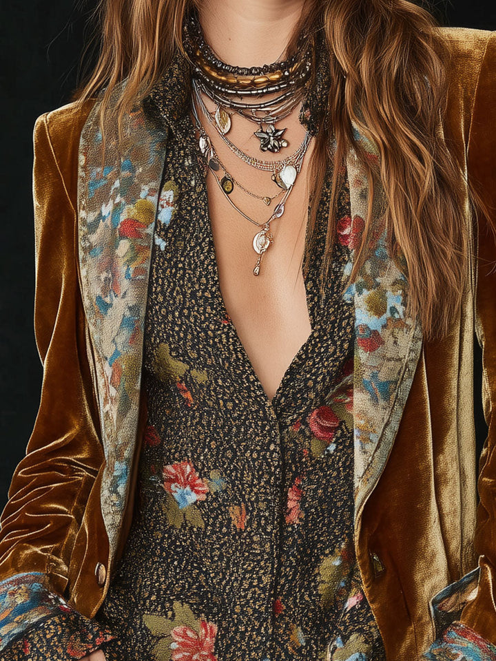 Marcelline | Blazer Patchwork Imprimé Fleuri Vintage