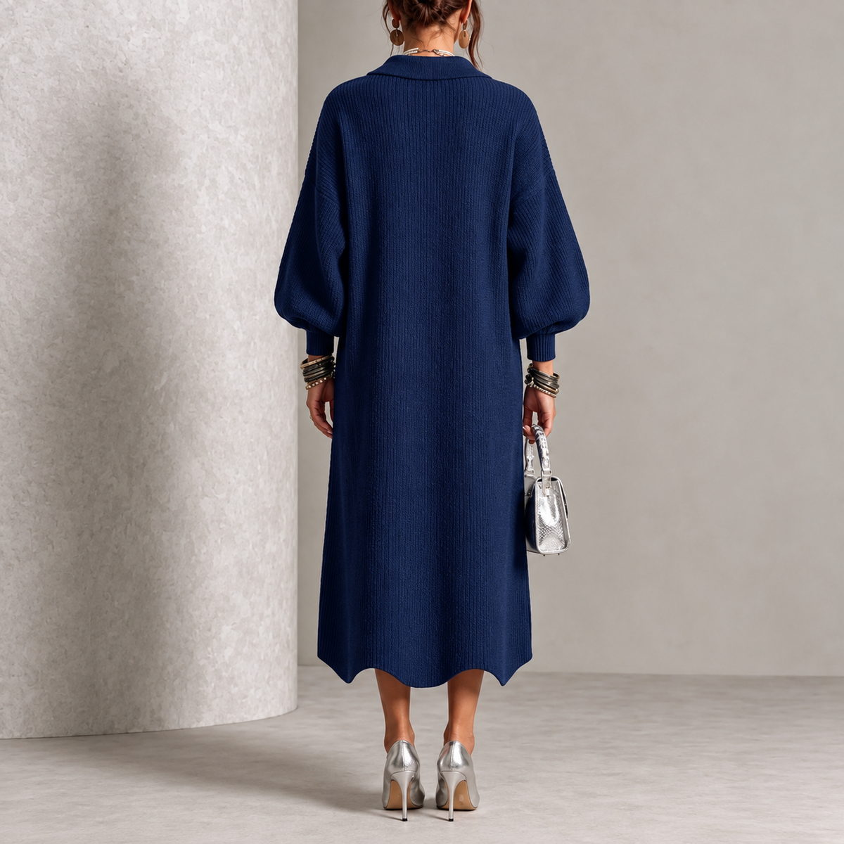 Evelyn | Robe élégante en maille à boutons