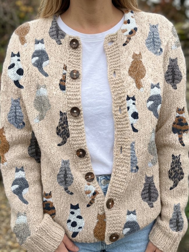 Lottara™ | Cardigan Imprimé Chat Douillet