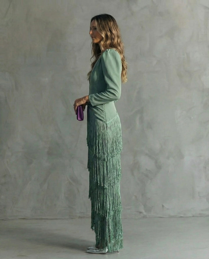 Clara - Robe élégante à manches à franges