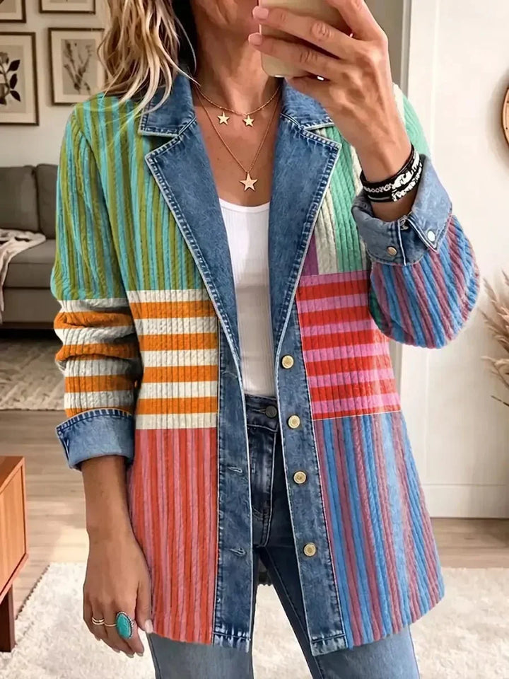 Elnora™ | Veste en denim à rayures géométriques