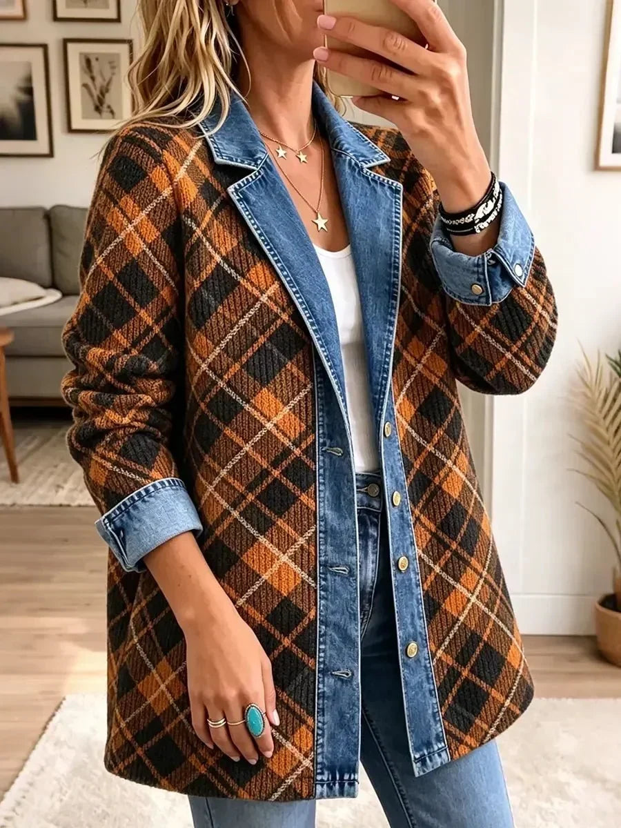Clemmie™ | Veste en Jean à Carreaux Marron