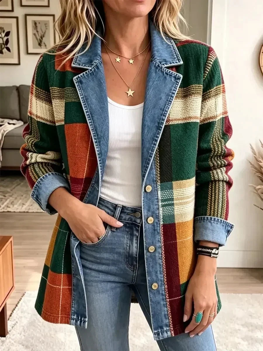 Rhoda™ | Veste en Jean à Carreaux Rétro