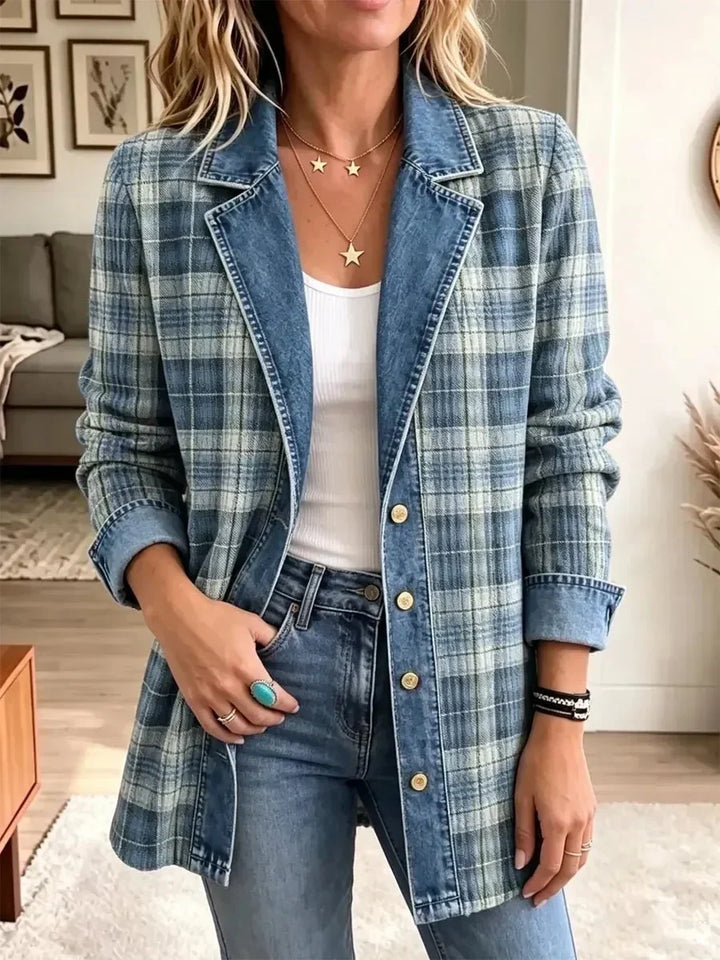 Norene™ | Veste en Jean à Carreaux Bleus