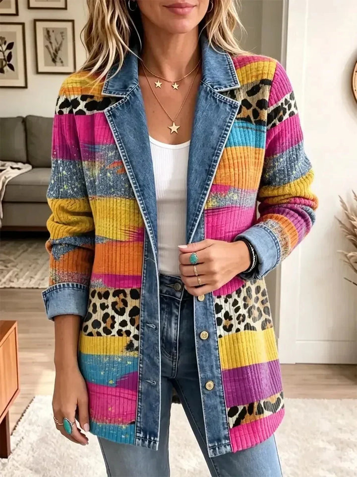Delphia™ | Veste en Jean Patchwork Léopard