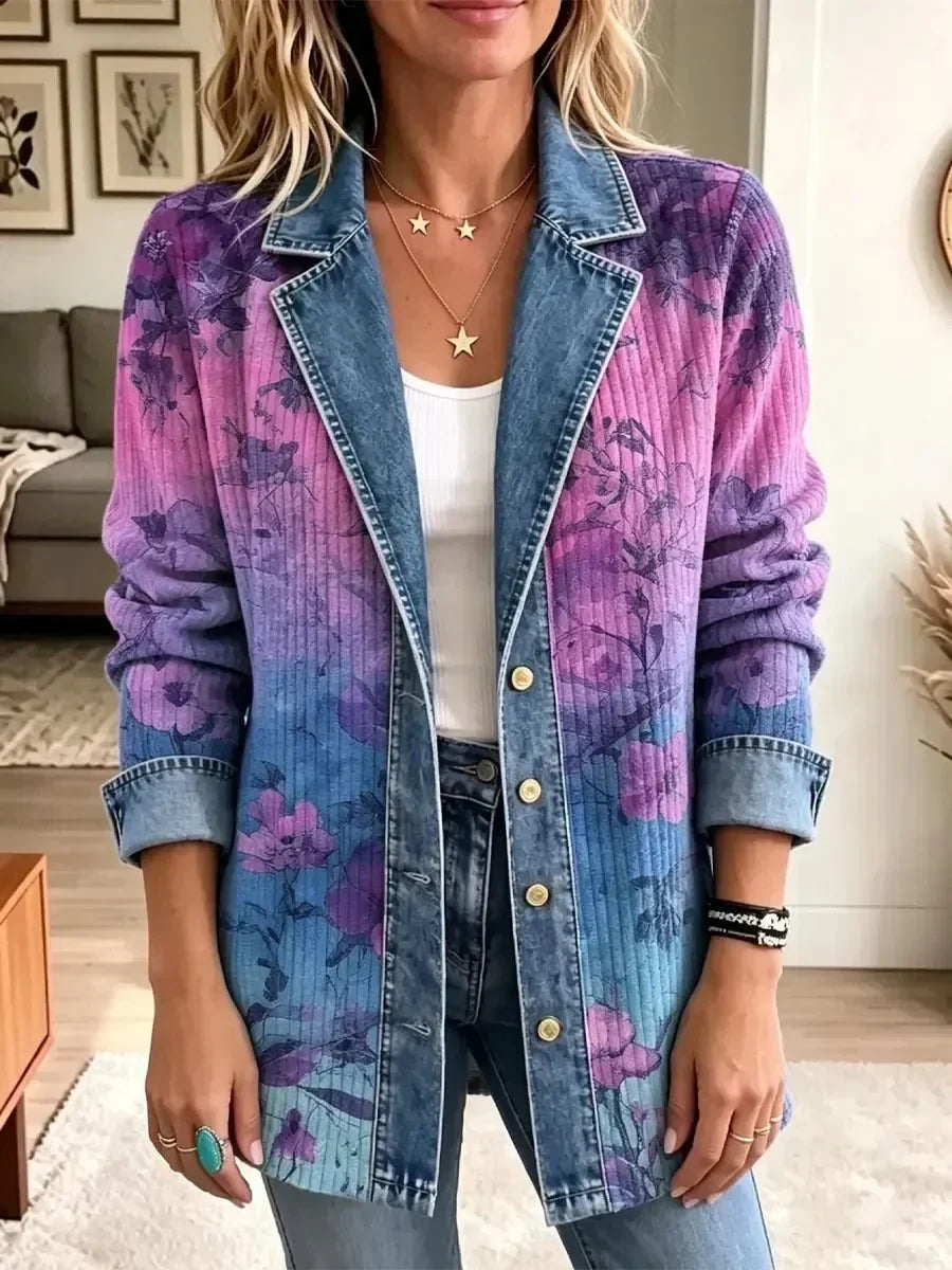 Golda™ | Veste en Denim Florale Violet