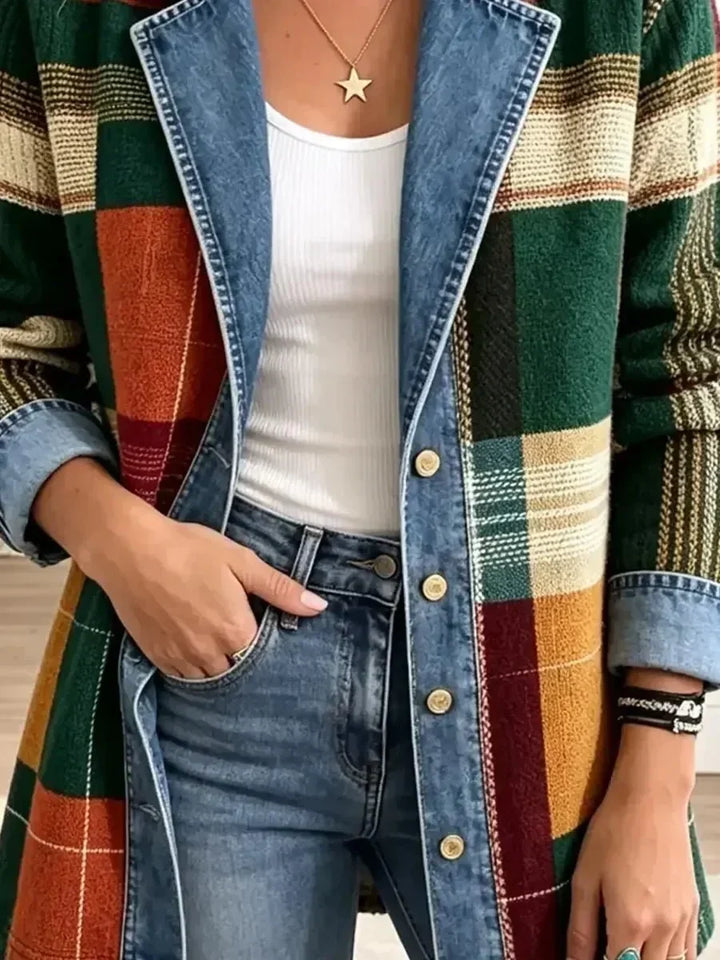 Rhoda™ | Veste en Jean à Carreaux Rétro