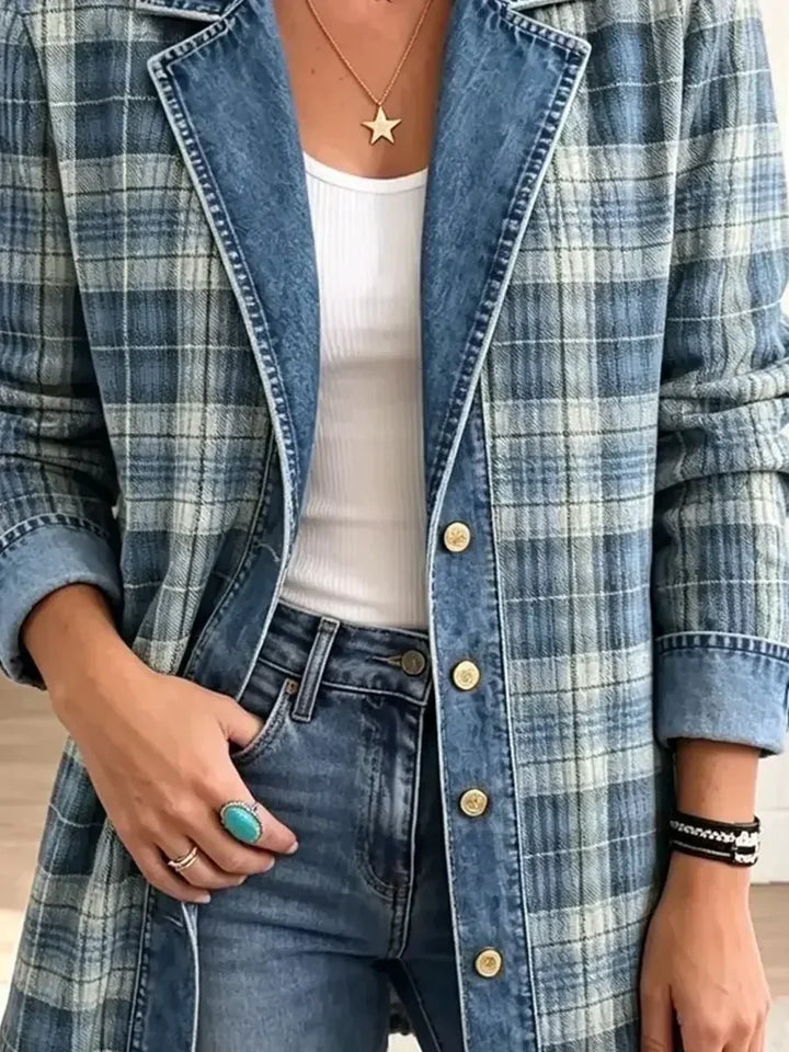 Norene™ | Veste en Jean à Carreaux Bleus