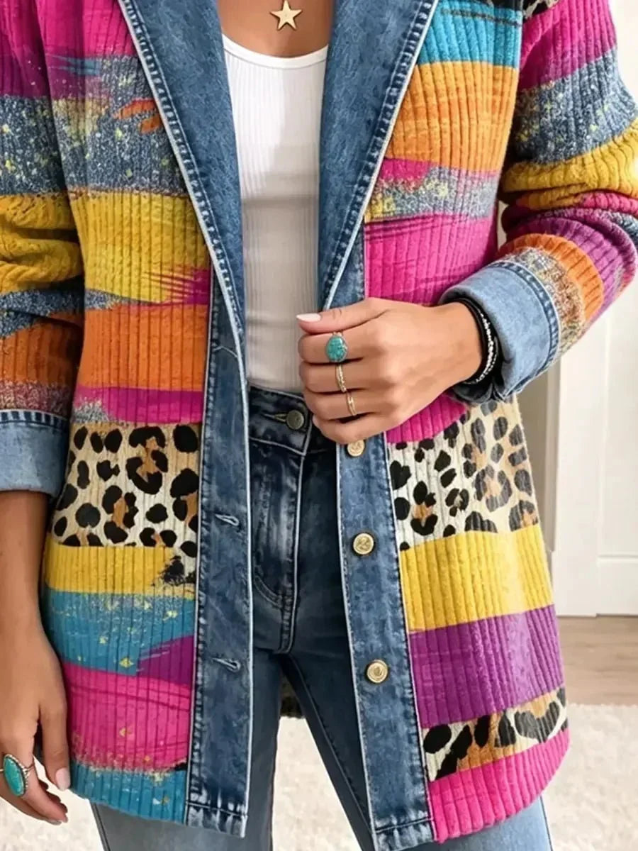 Delphia™ | Veste en Jean Patchwork Léopard