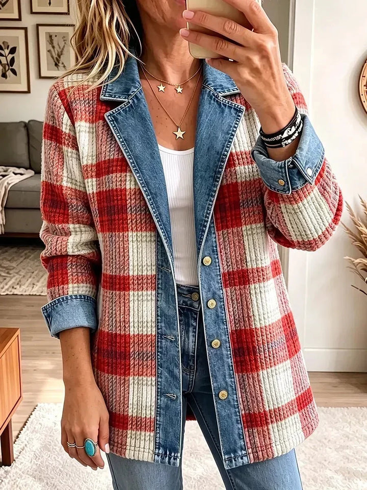 Verna™ | Veste en Jean à Carreaux Rouges