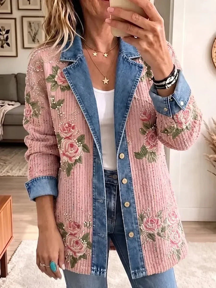 Lucetta™ | Blazer en denim rose brodé