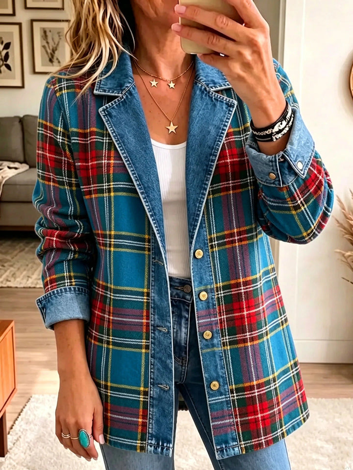 Lisbet™ | Blazer en Denim à Carreaux Tartan