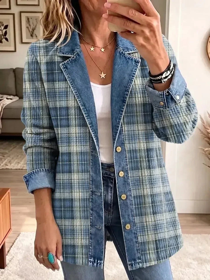 Norene™ | Veste en Jean à Carreaux Bleus