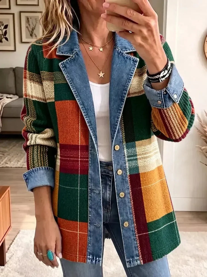 Rhoda™ | Veste en Jean à Carreaux Rétro