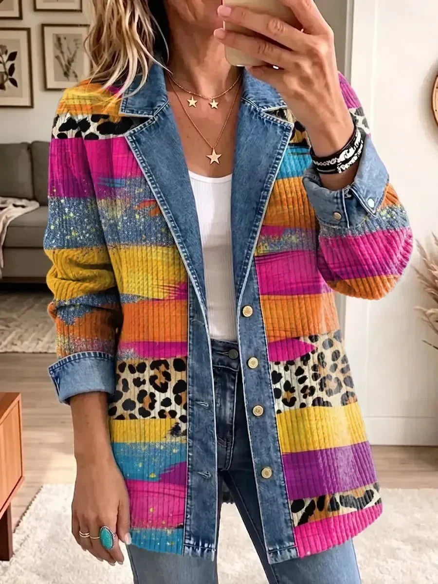Delphia™ | Veste en Jean Patchwork Léopard