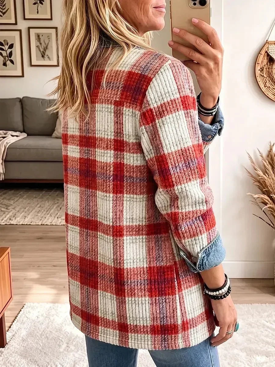 Verna™ | Veste en Jean à Carreaux Rouges
