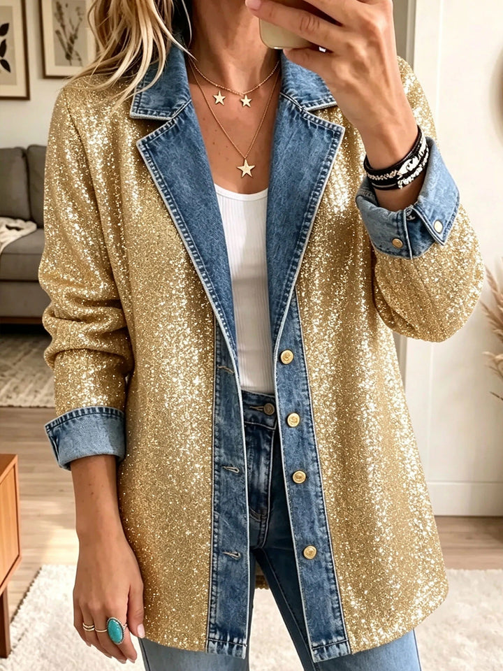 Lenna™ | Veste en Jean Pailletée Or