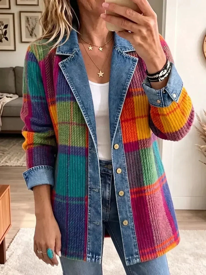 Sybil™ | Veste en Jean à Carreaux Patchwork