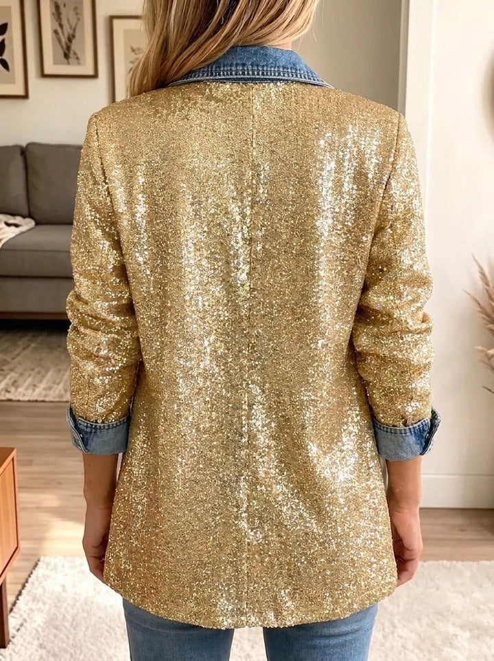 Lenna™ | Veste en Jean Pailletée Or
