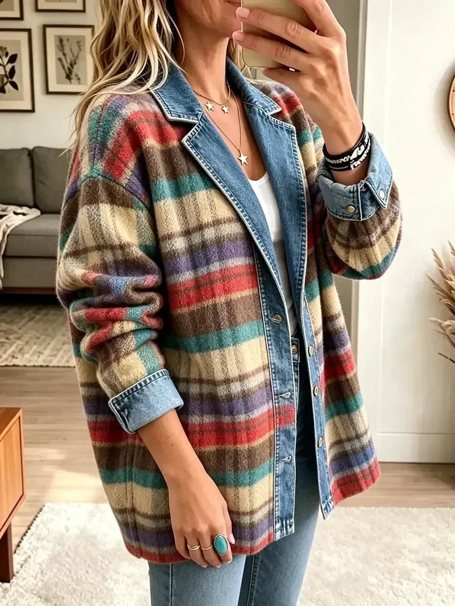 Maudie™ | Veste en Jean Patchwork à Carreaux