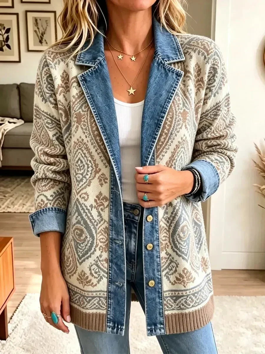 Lettie™ | Veste en Jean Ethnique Patchwork