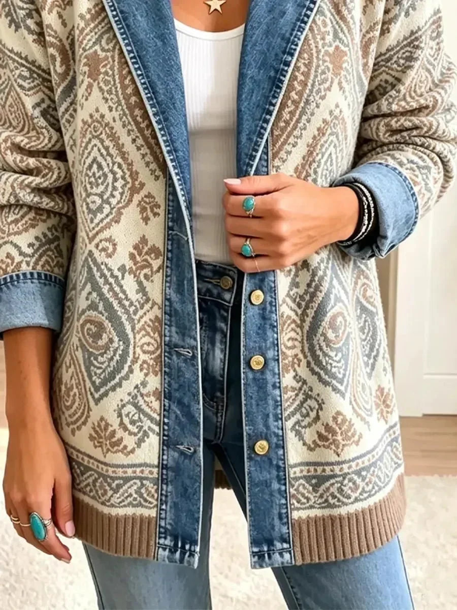 Lettie™ | Veste en Jean Ethnique Patchwork