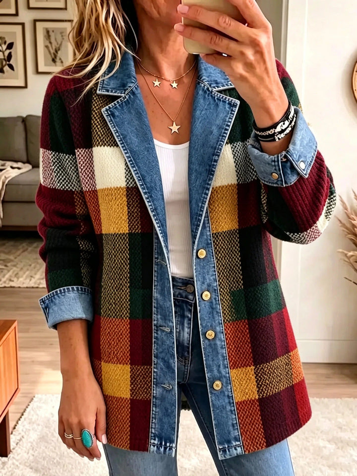 Effie™ | Veste en Jean à Carreaux Bicolores